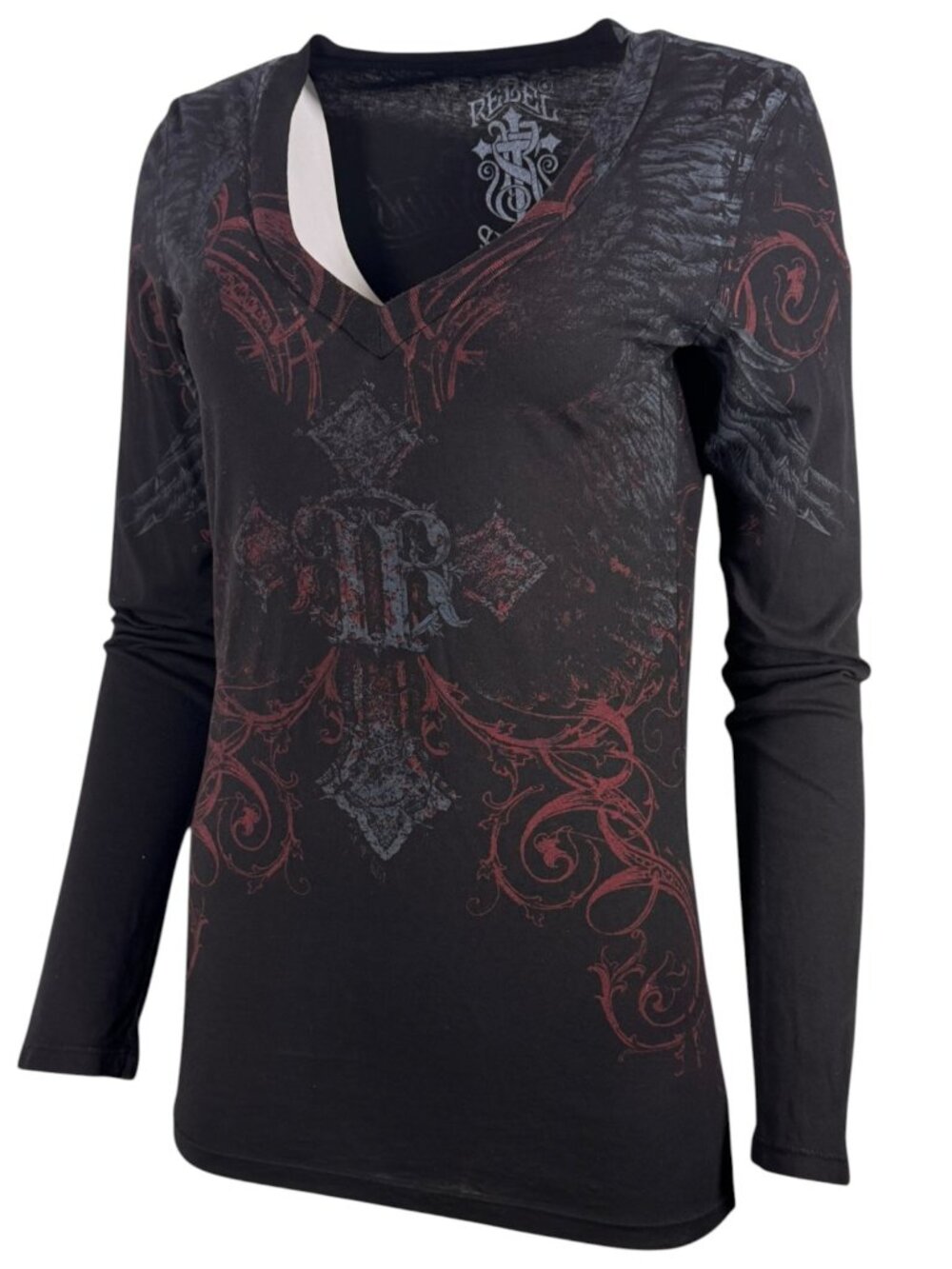 Rebel Saint By Affliction Women's T-shirt Scattered - Picture 4 of 8